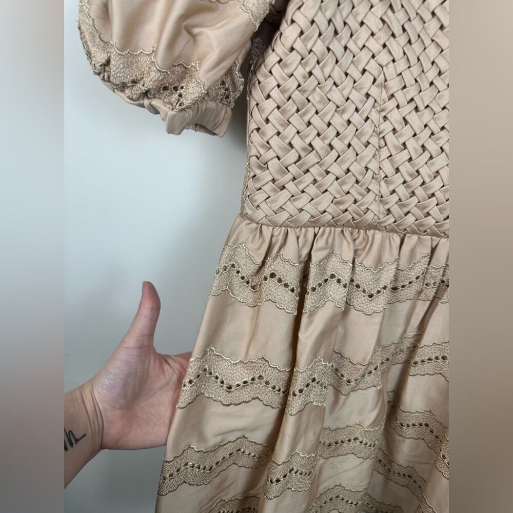 NWT Atelier 17.56 Cassandra Smocked Eyelet Mini Dress Sand Size Small Coquet - Picture 4 of 10